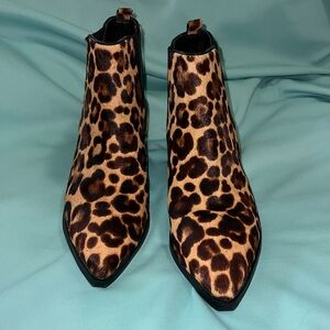 Marc Fisher Leather Leopard Print Ankle Boots - Size 7 1/2 M. EUC.